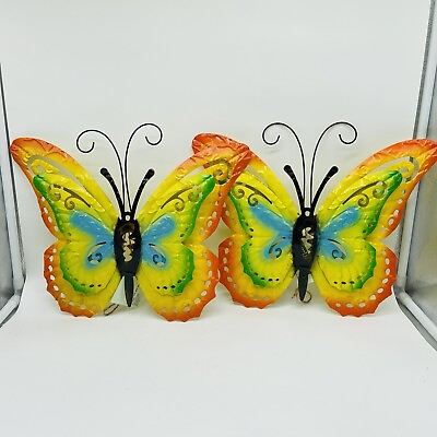 #ad 2x Metal Butterflies Outdoor Wall Decor Wall Art Spring Decorations 14quot; S4 $18.00