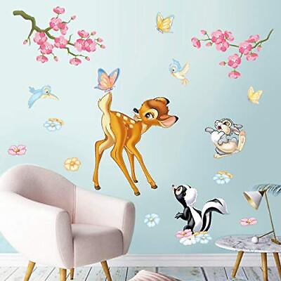 #ad Woodland Animals Wall Stickers Deer Squirrel Birds Flowers Wall Decals Kids Room $18.88