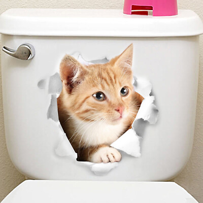Vinyl Decal cute 3D Cat Bedroom Toilet Restroom Refrigerator Wall Sticker yellow $1.99
