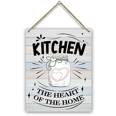 #ad Heart Jar Printed Wood Sign Wall Art Kitchen the Heart of Home Indoor Wall ... $12.01