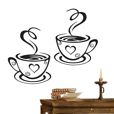 #ad 2PCS Coffee Cup Wall Stickers Removable Mug Decal Wallpaper Coffee Cup Sticker $7.37