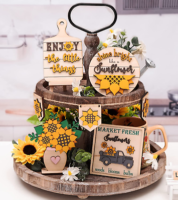 #ad Farmhouse Sunflower Decorations Rustic Sunflower Tiered Decor Spring Summer $26.82