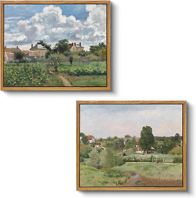#ad Framed Wall Art Room Decor Set of 2 Vintage Rural Landscape Canvas Print Artwo $45.02