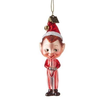 #ad #ad 4quot; RAZ Eric Cortina Glass Little Buddy Stripe Suit Elf Orn Retro Christmas Decor $9.95
