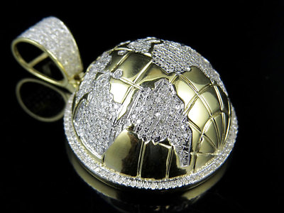 #ad New 10K Yellow Gold Half 3D Globe Genuine Diamond Charm Pendant 2Ct 1.6quot; $1282.04