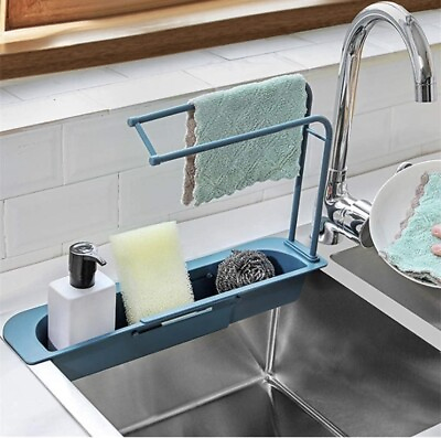 Kitchen Sink Rack Shelf Sponge Drain Expandable Storage Basket Holder White $4.22