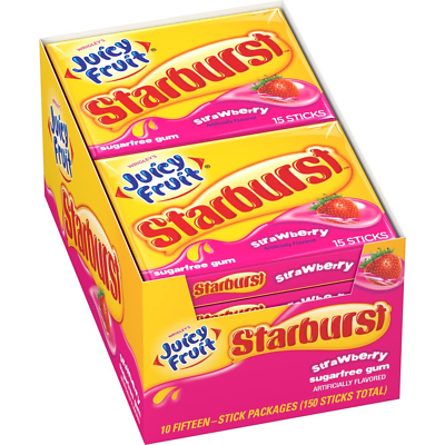 JUICY FRUIT STARBURST Chewing Gum Strawberry 15 Count Pack of 10 $16.58