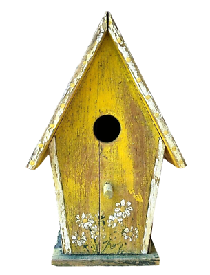 #ad Vintage Yellow Home Made Birdhouse Whimsical Outdoor Wooden Cottagecore Rustic C $29.97