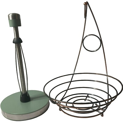 #ad Kitchen metal accessories lot. Paper towel holder amp; hanging fruit basket $20.99
