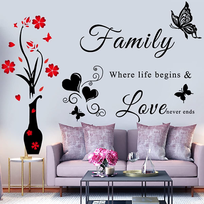 #ad Wall Decor Stickers Family Letter Quotes Wall Decals Vase Wall Murals DIY Remova $18.61