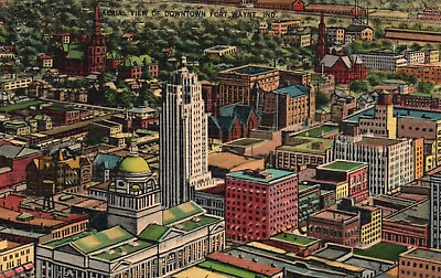 #ad #ad Postcard IN Fort Wayne Downtown Aerial View Posted 1941 Linen Vintage PC J1846 $5.00
