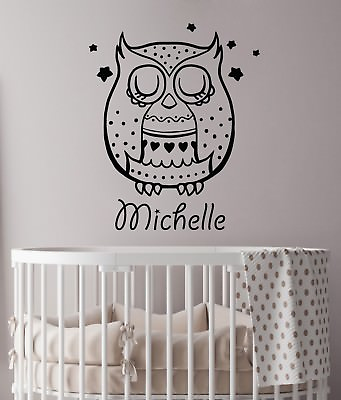 #ad Girl Nursery Decor Personalized Name Wall Decals Owl Vinyl Sticker Kids Art LA16 $24.99