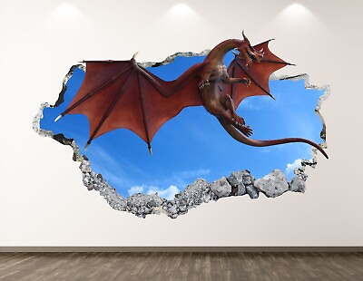 #ad Red Dragon Decal Art Decor 3D Smashed Kids Removable Mural Nursery Sticker BL32 $69.95