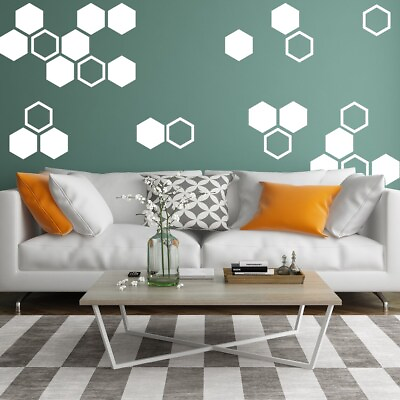#ad 50x Honeycomb Wall Decals Geometric Hexagon Stickers Bedroom Living Room Decor $344.00