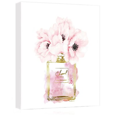 #ad Canvas Wall Art Glam Perfume Chanel Pictures Wall Decor Pink Flowers And Gold... $72.08