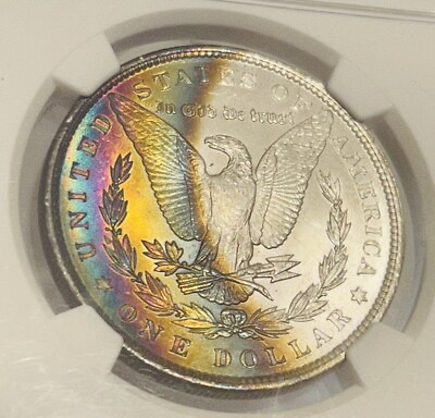 #ad 1896 Morgan Silver Dollar NGC MS62* Star Rainbow Toning $575.00