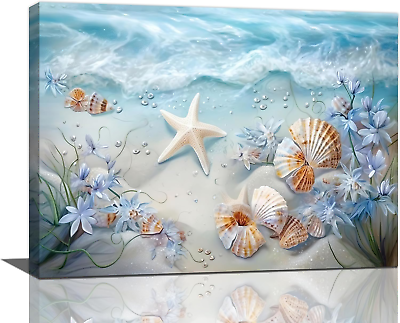 #ad Beach Seashell Bathroom Wall Art Coastal Floral Pictures Wall Decor Flower Starf $28.50