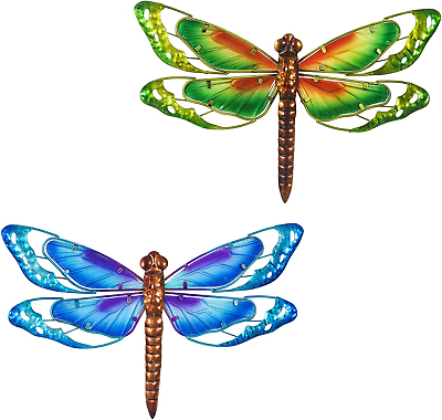 #ad Metal Dragonfly Wall Decor Set of 2 Outdoor Plaques amp; Wall Art Garden Fence $43.99