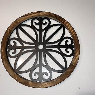 #ad 10 1 2 Inch Round Metal And Wood Wall Art $12.99