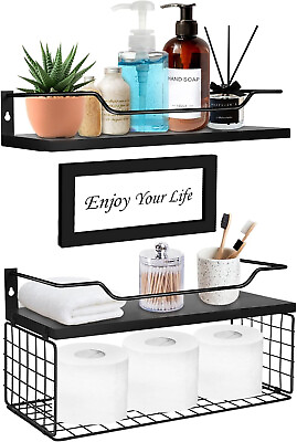 #ad #ad Bathroom Floating Shelves with Guardrail Set of 3 Wall Mounted Small Storage $18.45