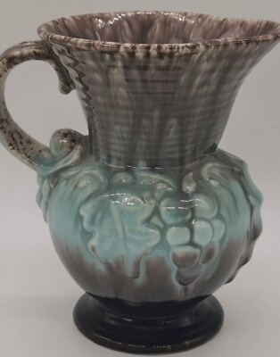 Foreign Antique Water Jug Blue amp; Brown Grape Decor #275 Ceramic Pitcher $48.30
