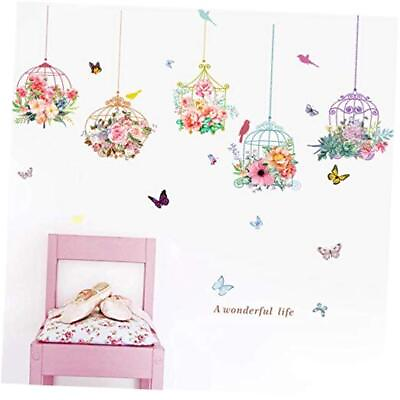 #ad Nature Potted Flowers with Birdcages Floral Wall Decals Window Stickers Pnk 1 $12.52