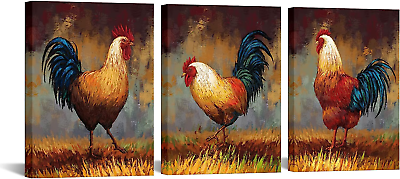 #ad #ad Rooster Kitchen Decor Farm Animal on Grassland Canvas Wall Art Print Vibrant Chi $58.99
