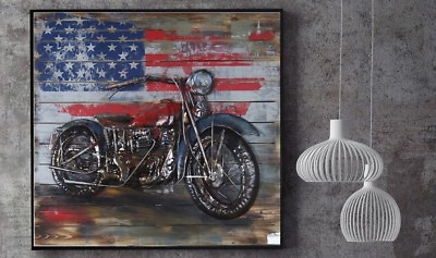 #ad Harley Davidson with American Flag 3 Dimensional Wall Painting Decoration Decor $209.65