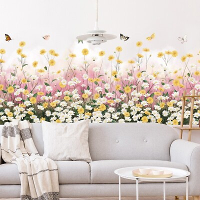 #ad Daisies Flower Wall Stickers Butterfly Floral Wall Decals Wall Art Wall Stickers GBP 8.59