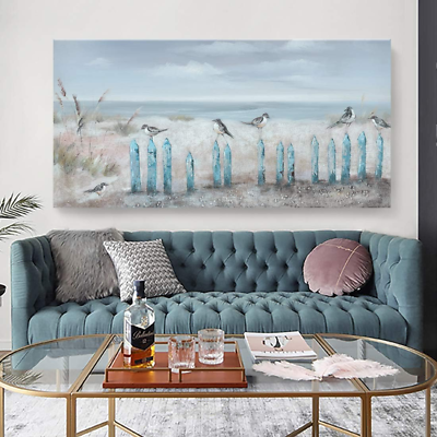 #ad Big Wall Art for Living Room Extra Large Hand Painted Beach Oil Painting Ocean S $242.61