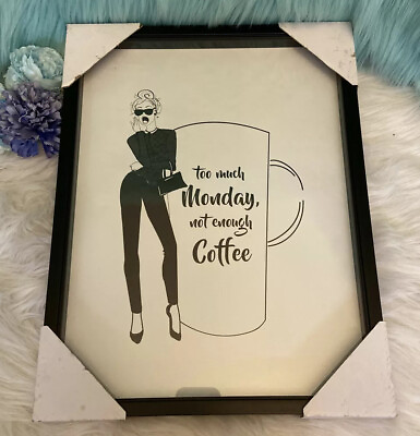 #ad Kitchen Wall Art Picture Coffee Monday Framed Home Cafe Room Decor 16.75”x12.75” $20.00