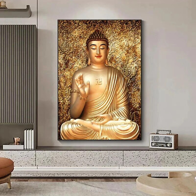 #ad #ad Golden Buddha Statue Art Painting Print Wall Art Decor Canvas Poster $4.74