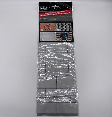 #ad New Cooking Concepts Gray Subway Tile Foil Backsplash Wall Sticker 17 x 29 NIP $5.00