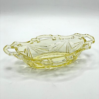 #ad Yellow Vintage Depression Glass Relish Oval Serving Dish $34.99
