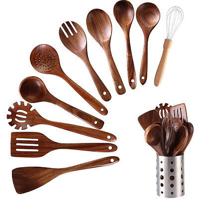 #ad #ad Wooden Kitchen Utensils set 11 PCS Wooden Cooking Spoons and Spatula for Cooking $31.99
