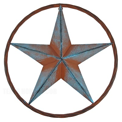 #ad Metal Barn Star Circle Wall Decor Rust Brown Turquoise Finish 16 inch $32.95