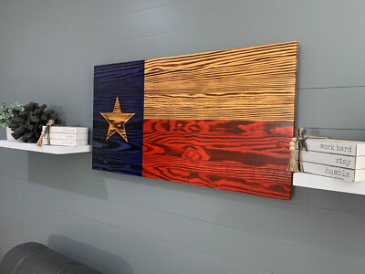 #ad Rustic State Flag of Texas Wall Art Hand Made Burned wooden Star Designed $166.50