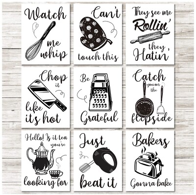 #ad 9 Pieces Art Prints Posters with Sayings Kitchenware Set Series Wall Decor $22.00