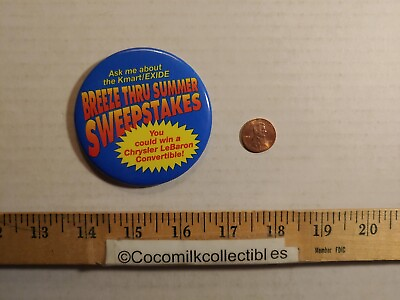 #ad Vintage Ask Me About The Kmart Exide Breeze Thru Summer Sweepstakes Button $14.99