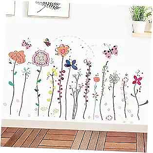#ad Colorful Flower Wall Decals Butterfly Peel and Stick Wall Stickers Flower Vine $21.21