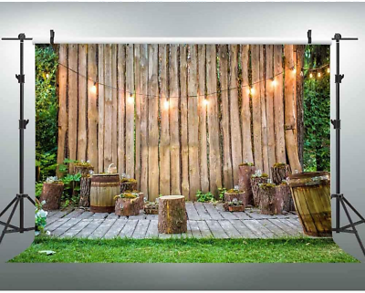 #ad 7 W X5 H FT Wooden Plank Lights Rustic Park Backdrop Green Plants Garden Picni $37.22