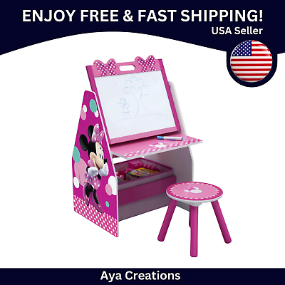 #ad Disney Minnie Mouse Kids Art Table Easel Desk Stool Toy OrganizerGreenguad $86.88
