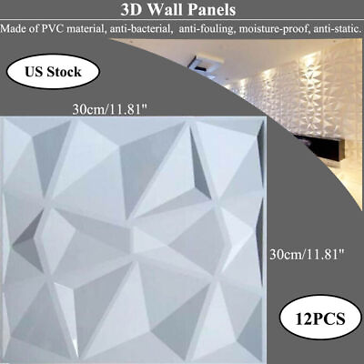 #ad Art 3D Wall Panels 12pcs White Decorative Diamond Design Ceiling PVC 30×30cm $27.99