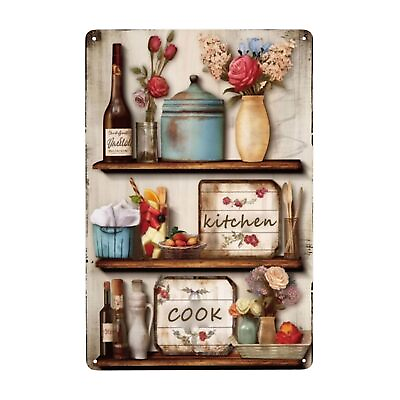 #ad Retro Kitchen Metal Sign Farmhouse Style Dining Room Wall Art Vintage Floral ... $10.70