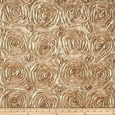 #ad CHAMPAGNE Rosette Satin Fabric – Sold By The Yard Floral Flowers Satin Decor $14.99