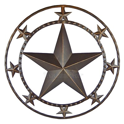 #ad #ad 24quot; Metal Barn Star With Stars Studs Ring Wall Mounted Plaque Sign Rustic Brown $39.95