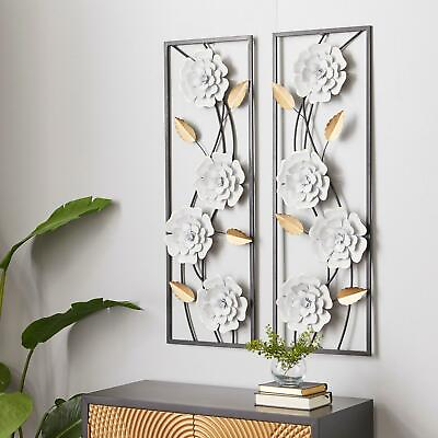 #ad #ad Set of 2 White Flower Wall Art Sculpture Panels 3 D Metal Vertical Floral Decor $99.60