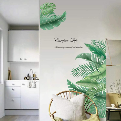 #ad Decalmile Green Leaves Wall Decals Palm Tree Leaf Plants Wall Stickers Bedroom L $23.32