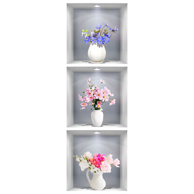 #ad 3Pcs 3D Three dimensional Simulation Window Flower Wall Sticker $11.68