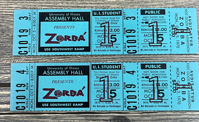 #ad #ad Vintage Illinois Assembly Hall Presents ZORBA October 1970 Ticket Stub Unused $53.99